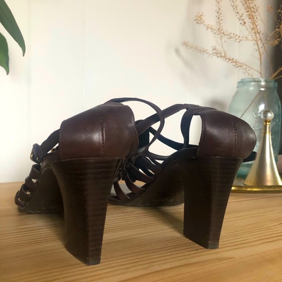 Franco Sarto Brown Leather Heeled Sandals NWOT - Picture 2 of 4